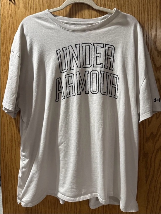 Under Armour Tops - Under Armour, 2X, Beige Varsity T-shirt, Short-Sleeve Logo Tee